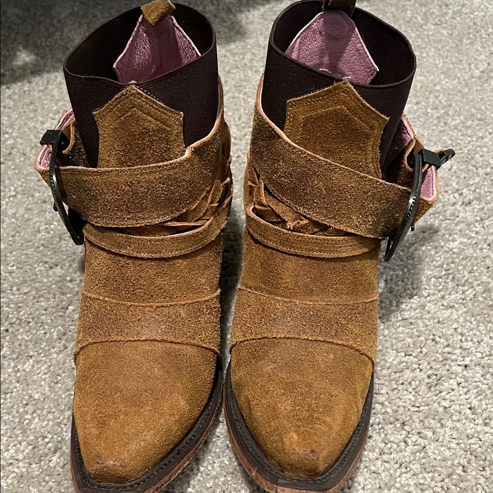 Brown Suede Ankle Boots with Buckle
